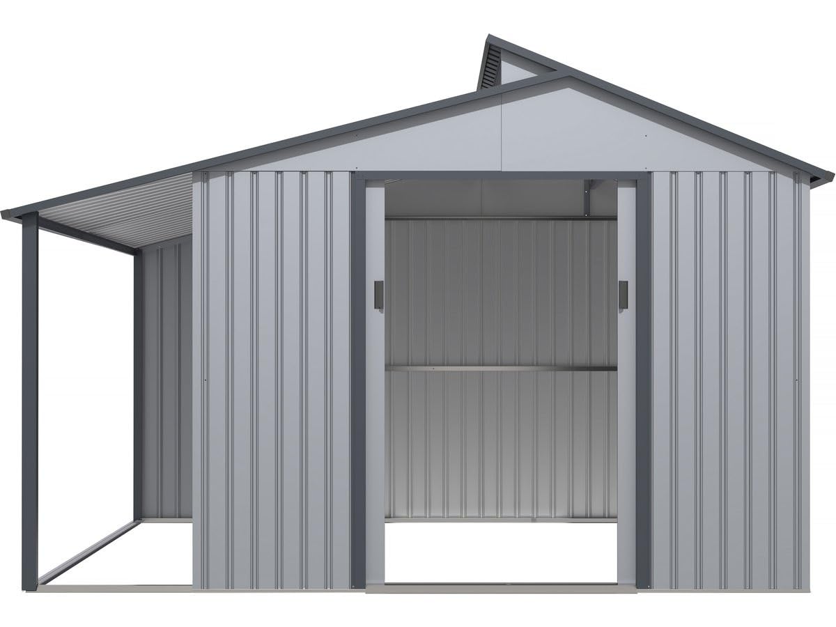 Habitat et Jardin Gerätehaus aus Metall mit Unterstand Madras - 9,12 m² - 355 x 257 x 237 cm - Grau