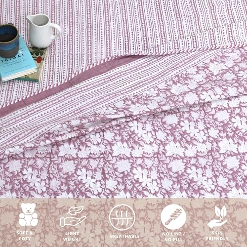 Image of TOAIArt Premium Jaipuri Dohar | AC Blanket Summer Quilt | Hand Block Printed | 3 Layers | Reversible | 150GSM 100% Mulmul Cotton| 100% Cotton Flannel Filling | King 108 inch X 90 inch|Vintage Pink Kalamkari