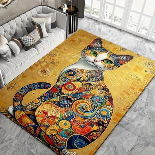 Tapis de salon doux imprimé chat 3D grand tapis de sol antidérapant moderne