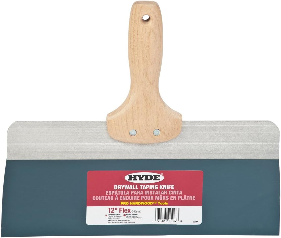 HYDE 09247 Pro Hardwood Blue Steel Taping Knife, 12Inch Taping