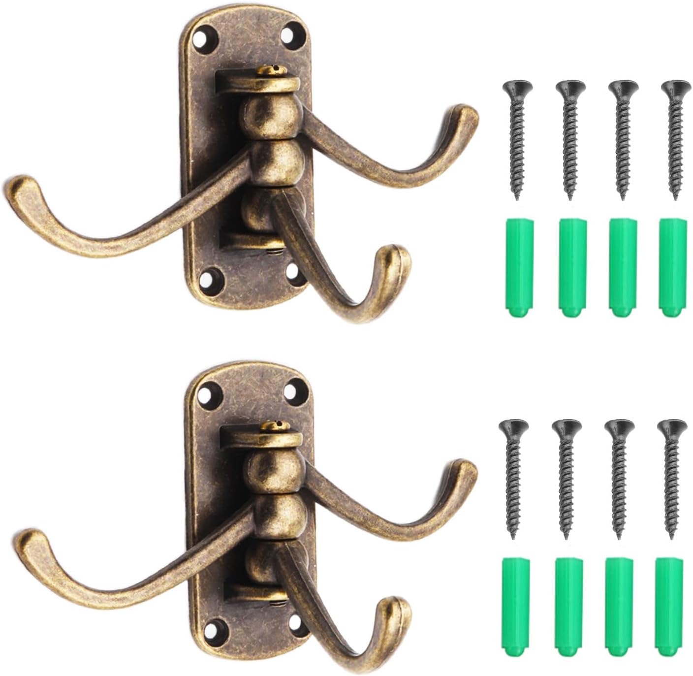 Zyuzles 2PCS Retro Swivel Wall Hooks for Coats,3 Swing Arm Swivel Coat Hook,Pristine