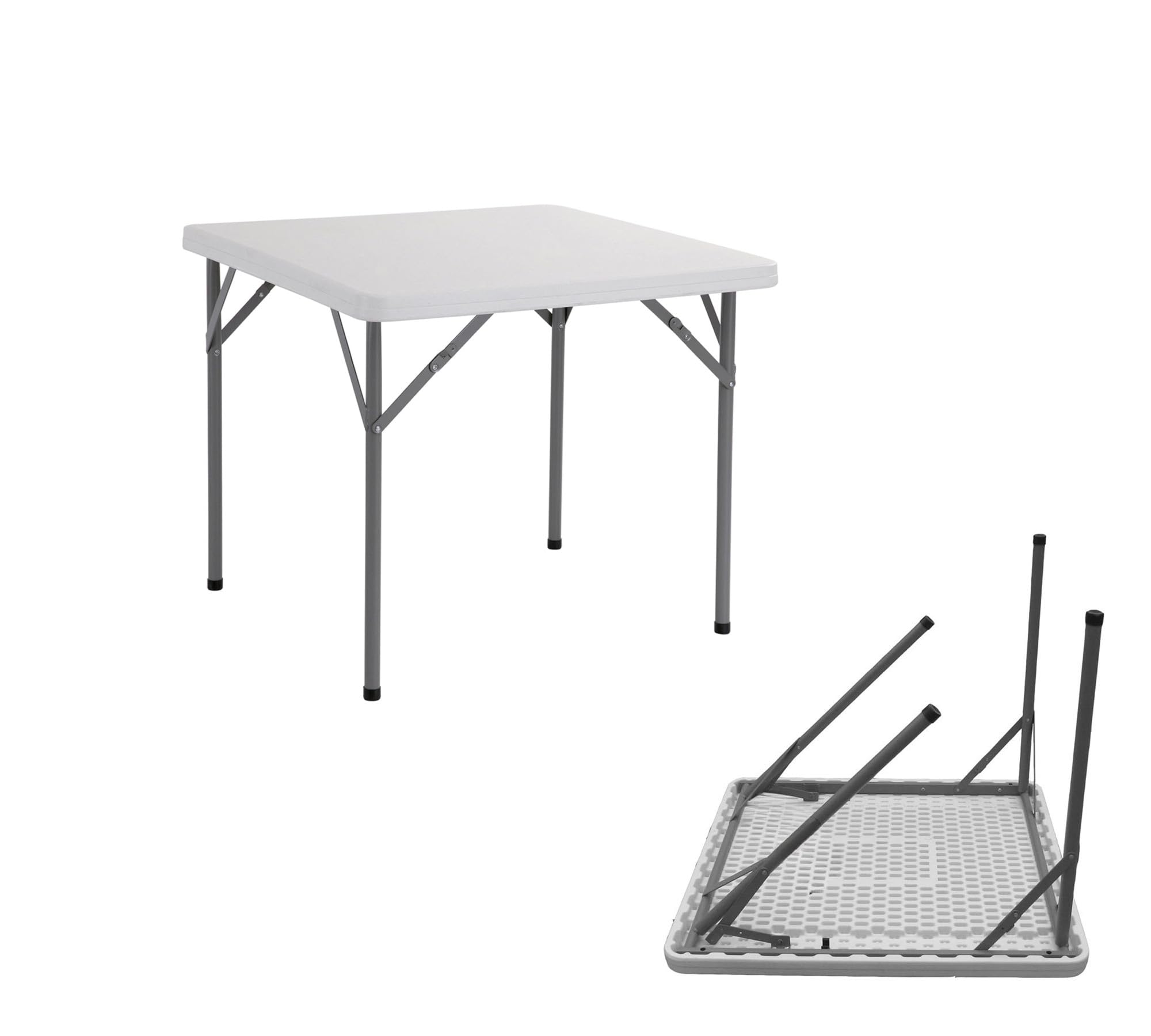 Tavolo Pieghevole In Hdpe Per Catering Campeggio Giardino Feste Buffet Eventi Mercati (Bianco, Quadrato cm.87X87X74h)