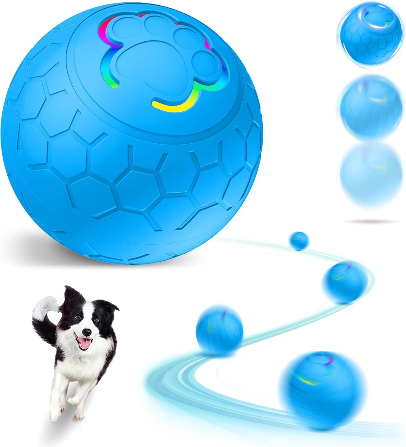 HOIDOKLY Smart Interactive Dog Toys - Auto Moving Bouncing Rotating Ball, Washable Durable Electronic Dog Toy, Rechargeable Smart Automatic Rolling Ball for All Cats & Dogs (Blue)