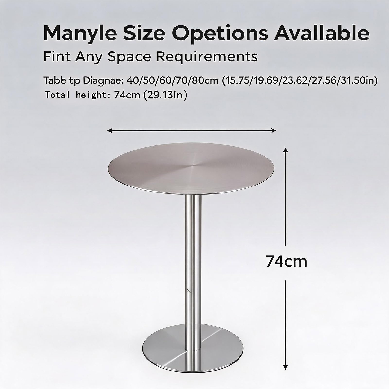 Okrągły stół bistro ze stali nierdzewnej, stabilny stolik koktajlowy do kawiarni, domu i jadalni, łatwy w montażu i czyszczeniu, idealny do pubu lub lady, 70 cm