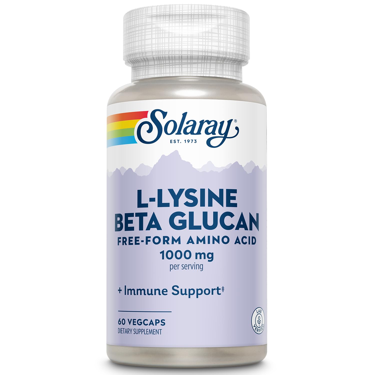SOLARAY L-Lysine with Beta Glucan 1000mg Capsules, 60 Ct Veg Caps