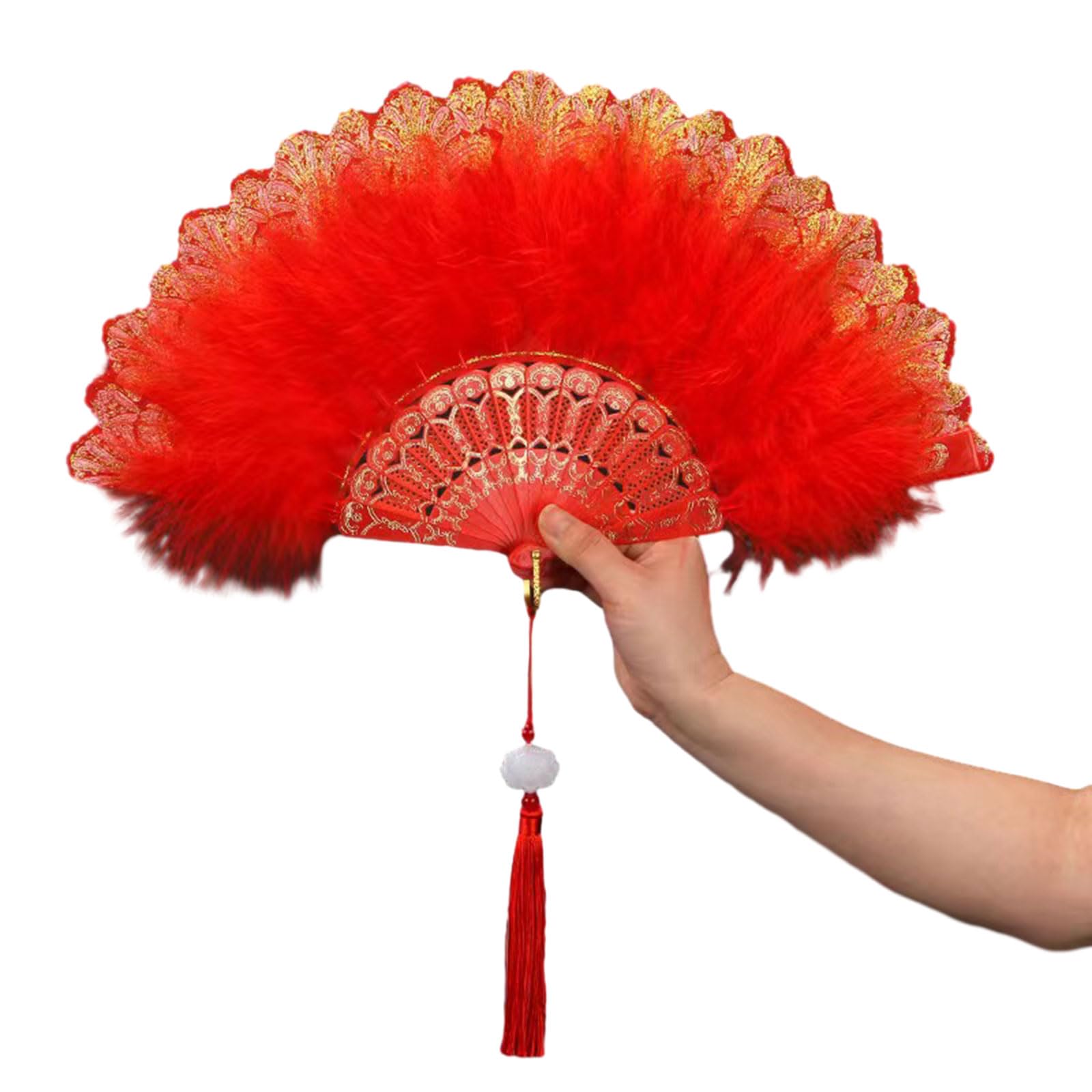 Kalttoy Feather Hand Fan Vintage Handheld Lace Folding Fan for Wedding Dancing Party Women Girl Home Decorations Hand Folding