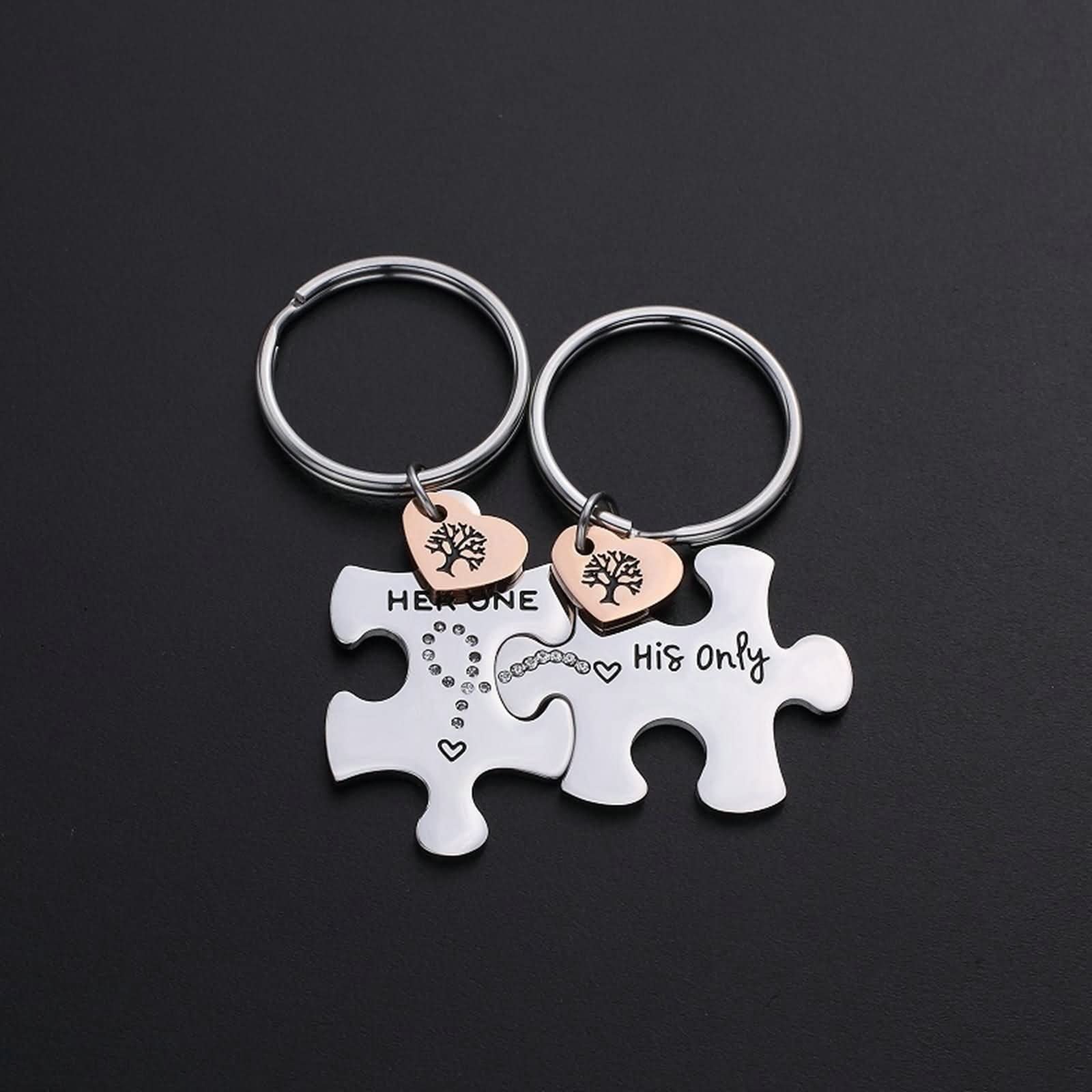 Unikalne breloki dla par, prezenty brelok srebrny para puzzle grawerowane dla niej tylko dla niego biżuteria ze stali nierdzewnej cyrkonia