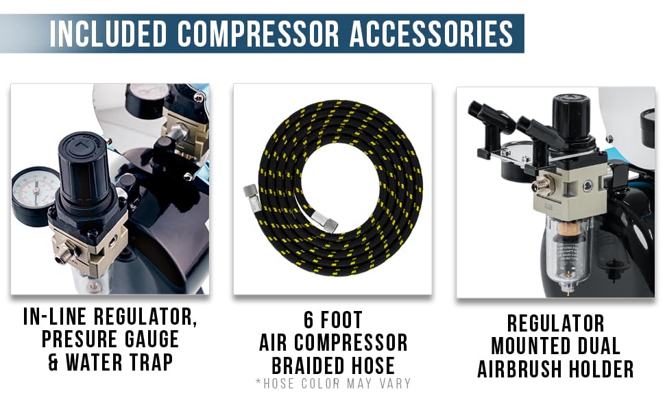 Image of Mini Air Compressor Portable for Airbrush Makeup, Canvas Painting 40-58psi Handheld Electric with 6ft hose pipe and airbrush holder-18B