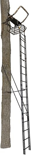 Muddy 20" Tall Tree Stand, Single Steel Ladder with Adjustable Padded Shooting Rail and Flip-Back Footrest, for Big Game & Hunting, Black, 1 Pack