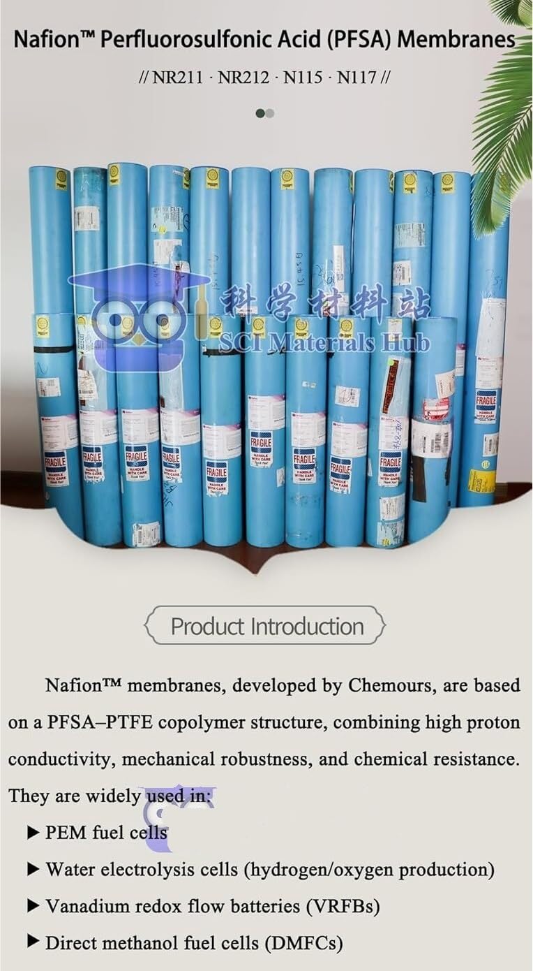 Membranas PFSA for electrolizadores y pilas de combustible PEM - Opciones de espesor NR211 y NR212 1 unidad(NR211-10cm*10cm)