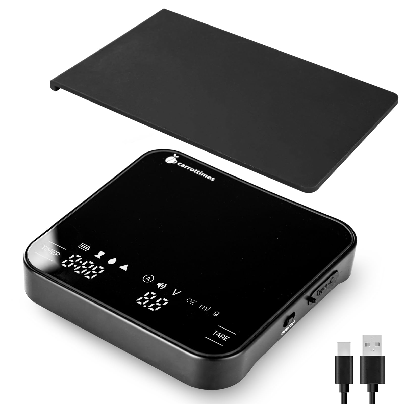 4 Modos Mini Bascula Cafe Recargable con Temporizador, 2kg/0.1g Bascula de Precision para Espresso, Coffee Scale Portátil con para Espresso y Café Servido (Negra)