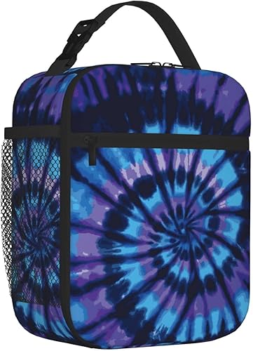 Miniatura 2 de FATTTYCY Lonchera con teñido anudado azul para hombres y mujeres, bolsa de almuerzo pequeña para oficina, trabajo, picnic, reutilizable, portátil