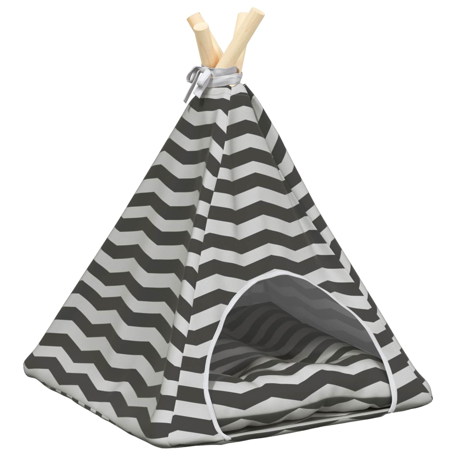Tipi Tente pour chien et chat avec coussin doux 40 x 40 x 50 cm, niche pour chien en polyester et bois de pin pour petits animaux de compagnie, niche douillette d'intérieur gris blanc