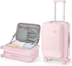 Mala de mão de 50 cm com abertura frontal com rodinhas giratórias, moldura de alumínio, capa rígida, 56 x 35 x 23 cm, aprovada por companhias aéreas, malas de viagem com trava TSA, rosa, Medium