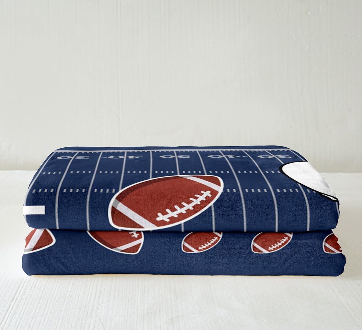 Feelyou Rugby Sherpa Blanket Football Field Fleece Throw Blanket for Teens Decor Ball Games Plush Blanket Microfiber Navy Blue Fuzzy Blanket for Sofa Bed Couch Bedroom Bedclothes,40x50 Inches