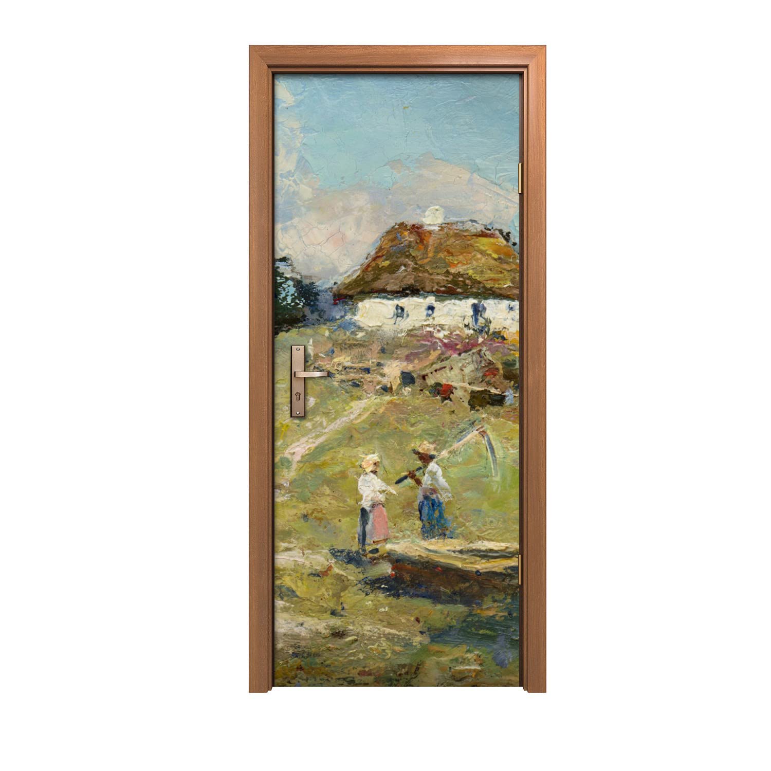 Autocollant de porte 90x200cm d'art au design de faune de village de luxe