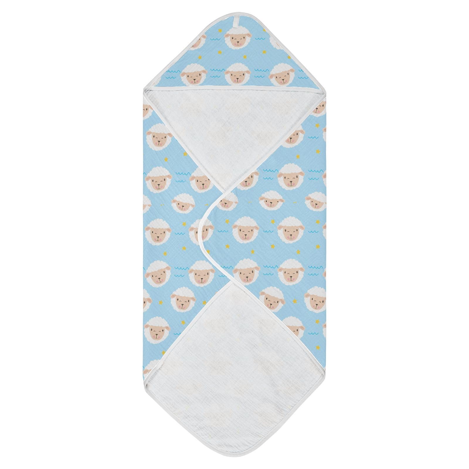 Msyxl Sheep Stars Blue Hooded Towel - Ultra Soft & Absorbent Muslin Cotton Bath Towel for Babies, Toddlers, Newborn - Boys & Girls Essential 35