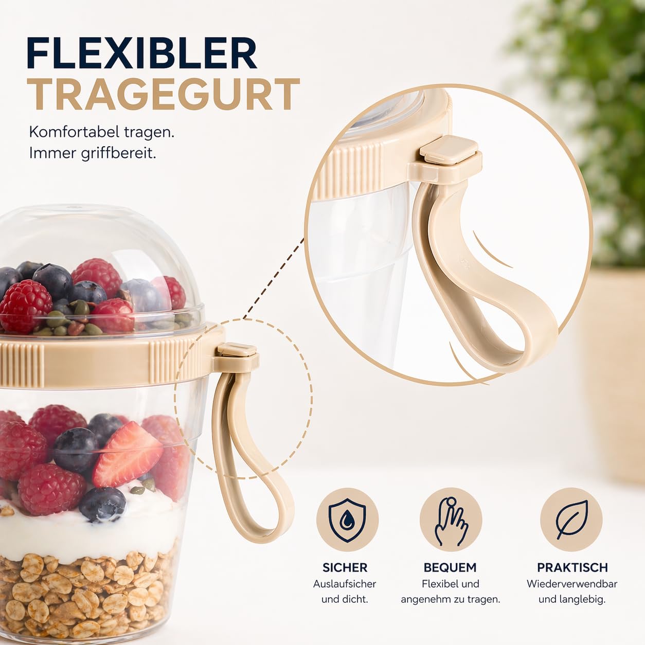 Set di 4 bicchieri per cereali, pratici bicchieri per yogurt da go, suddivisori per yogurt e cereali, corn flakes to Go,%100 senza BPA, perfetti per scuola e ufficio, contenitore per frutta, con