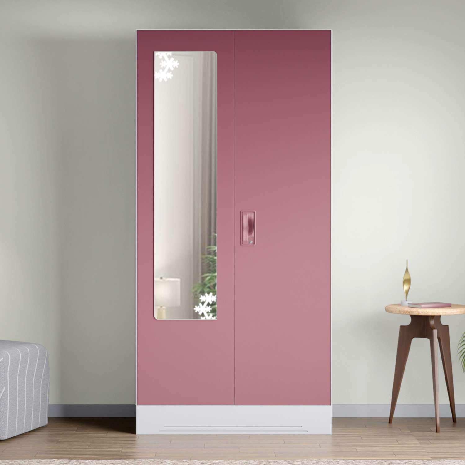 GODREJ INTERIO Almirah Slimline 2-Door Steel Almirah, Cupboard for Clothes (Royal Ivory and Dusty Rose), 1-Year Warranty, 4 Shelves, 1 Drawer, 1 Locker, Star Design Mirror-image-31