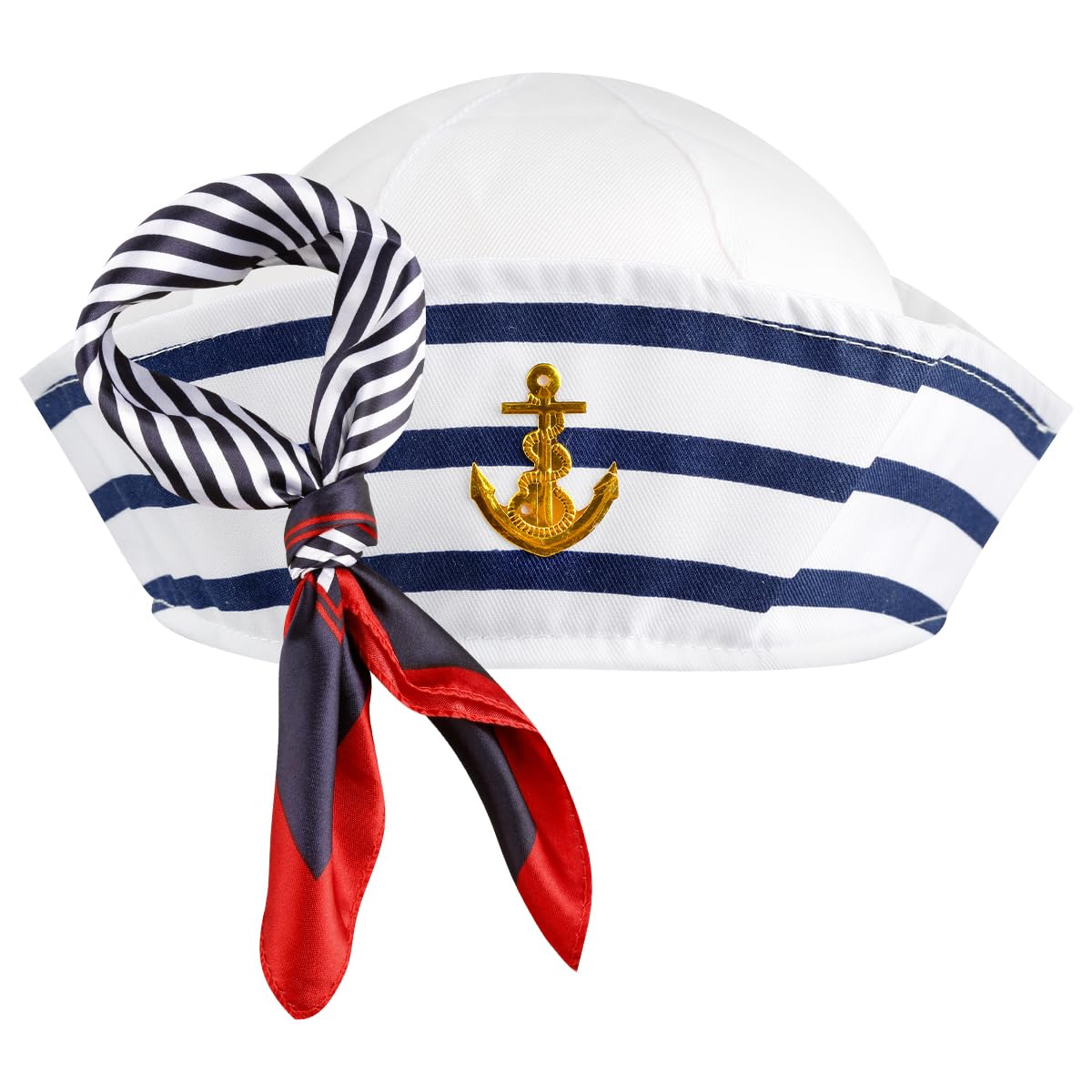 Thyonta 2PCS Blue and White Striped Sailor Hat and Scarf Set Round Top Dress Up Party Captain's Hat Suitable for Sea Boat Party, Halloween