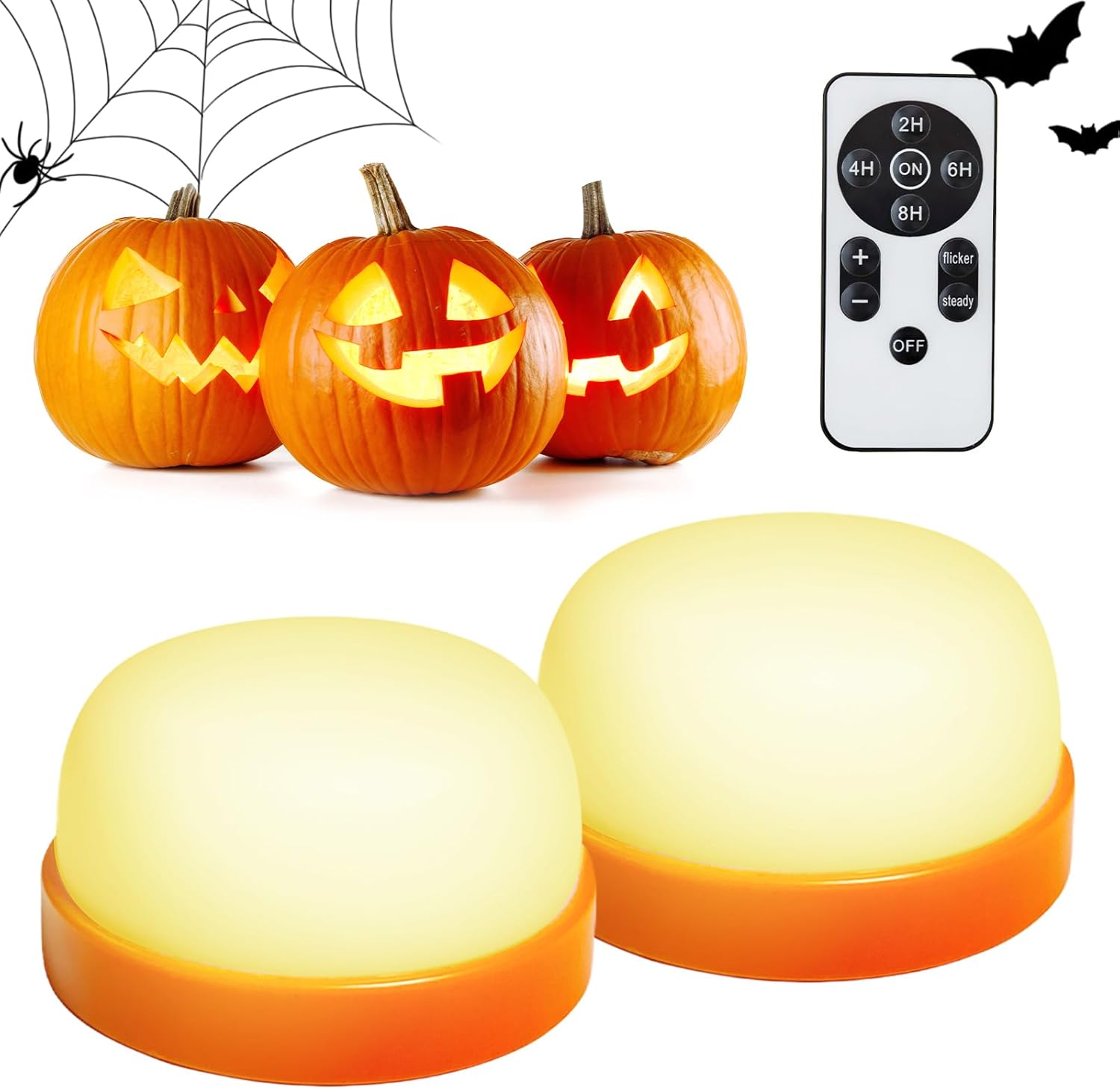 Halloween Pumpkin Lights, LED Pumpkin Lights with Remote and Timer,Jack-O-Lantern Light for Halloween Decor,Battery Operated, Bright Flickering Flameless Candle Set 4 Pack