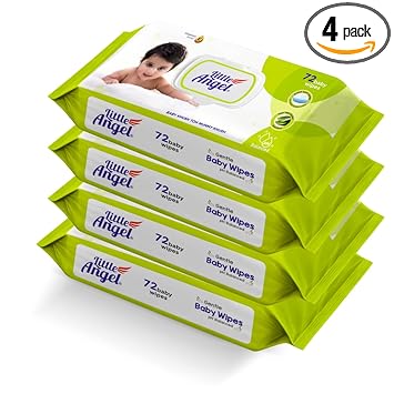 Little Angel Super Soft Cleansing Baby Wipes Lid Pack, 288 Count, Enriched with Aloe vera & Vitamin E, pH balanced, Dermatologically Tested & Alcohol-free, Pack of 4,72 count/pack - image, photos