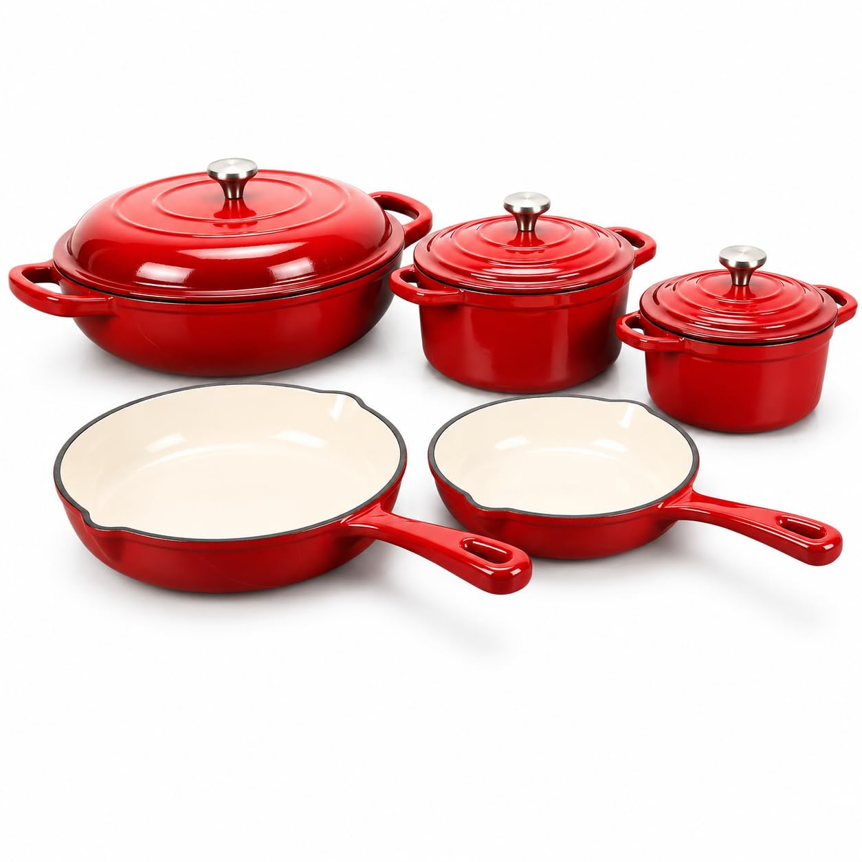 QuliMetal 5-Piece Enameled Cast Iron Cookware Set, Nonstick, with Lids – 26 cm Pan, 20 cm Pan, 2.8 L + 3.5 L + 4.7 L Dutch Ovens, Oven Safe up to 260°C, Suitable for All Hobs — image 1