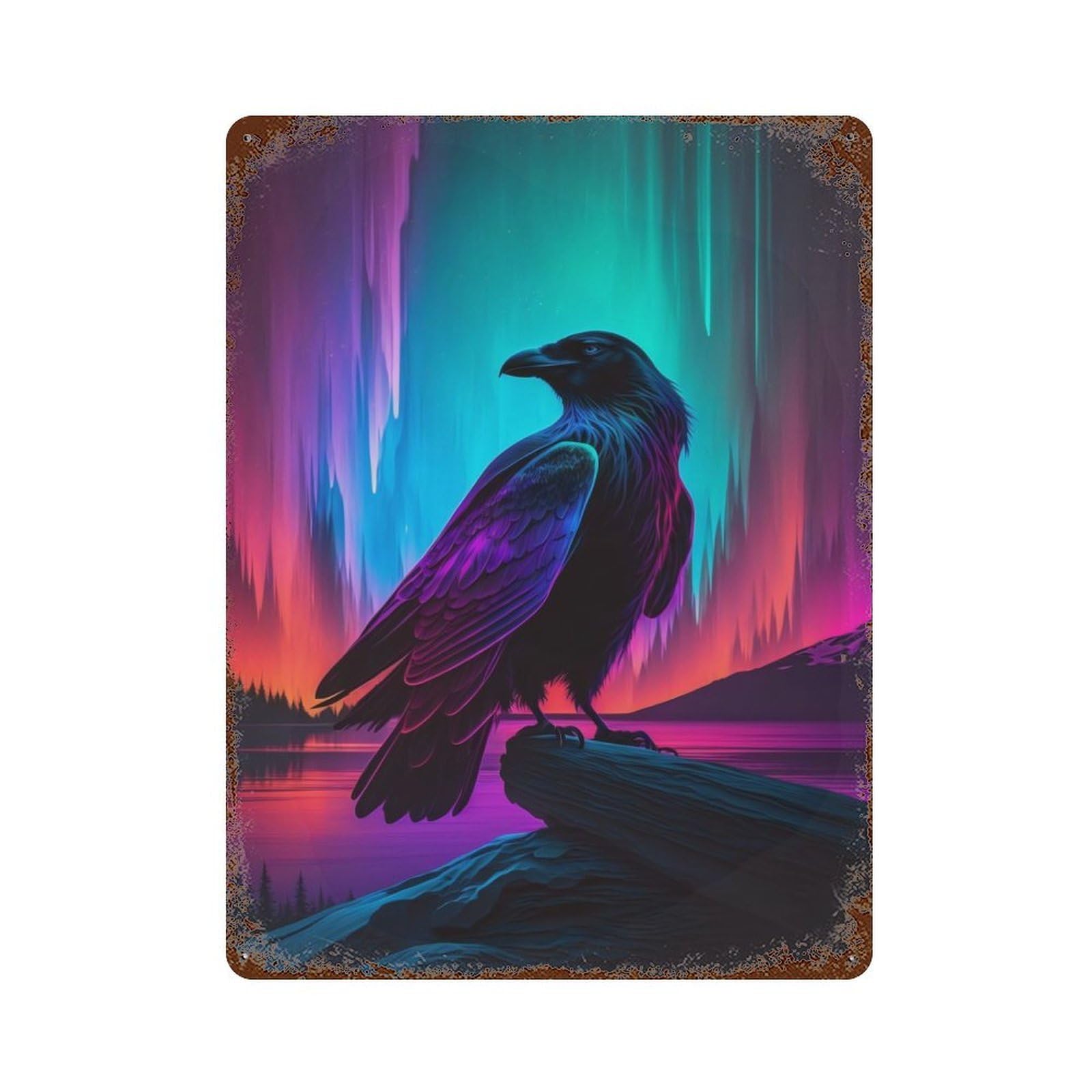 Synthwave Raven Retro Metal Sign 15.7"x11.8", Ideal for Cafe, Home Bar And Lounge Decor