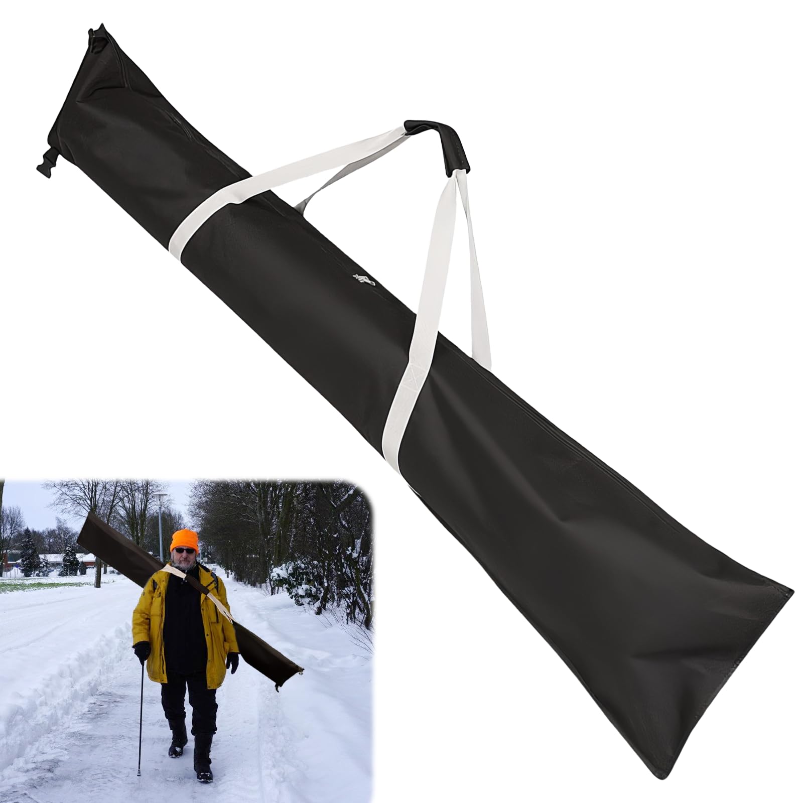 Borsa da sci da 185 cm, colore: nero: robusta borsa da sci per 1 paio di sci e bastoncini, impermeabile, resistente allo sporco, borsa da sci, set di borse da sci