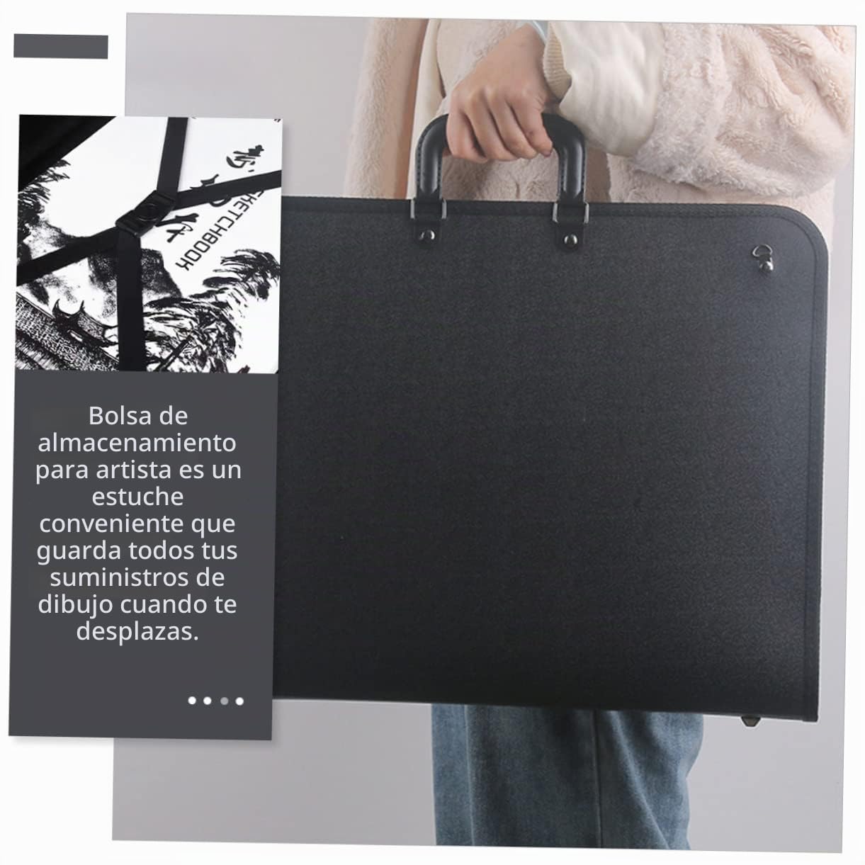 SHINEOFI Carpeta Dibujo para Artistas, Bolsa de Almacenamiento de Arte Negra en Tejido Oxford 600d, Ligera Asa, Adecuado para Transportar Obras