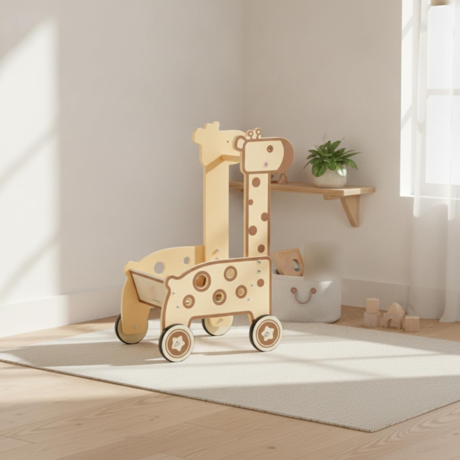 Giraffen-Schiebewagen Gleichgewichtstraining Holz-Lauflernwagen Feinmotorik Schiebewagen für Kleinkinder, Rollenspiel
