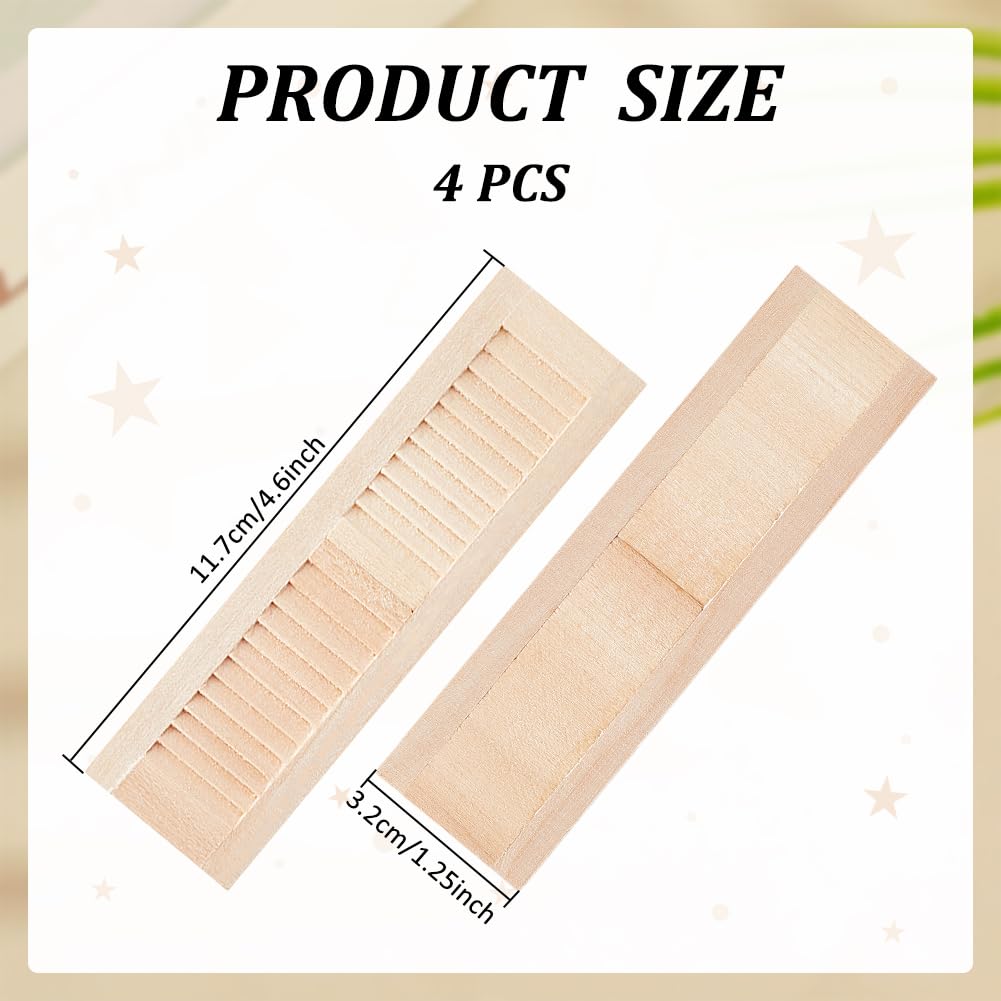 WADORN 4 Pack 1:12 Scale Dollhouse Windows Wooden Shutters Natural Wood Shutters 1.25x4.6in Miniature Window Frames for Dollhouse Furniture Room Boxes Christmas Halloween Home Decoration - Image 2