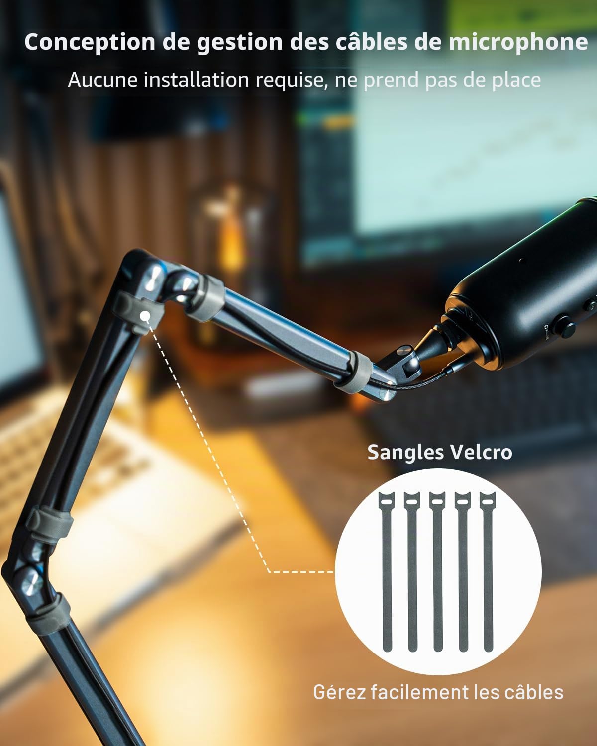 FULAIM Bras de microphone en aluminium compatible avec RODE, Support de microphone réglable pour Shure, microphone arm avec adaptateur 3/8" - 5/8" pour Game Streaming Podcast Interview (Gris)