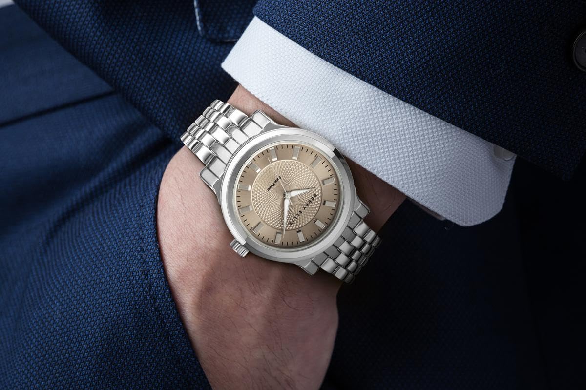 Perry Ellis Solar Men’s Watch –Sandstone Dial, Silver Alloy Band, Water-Resistant Analog - Image 4