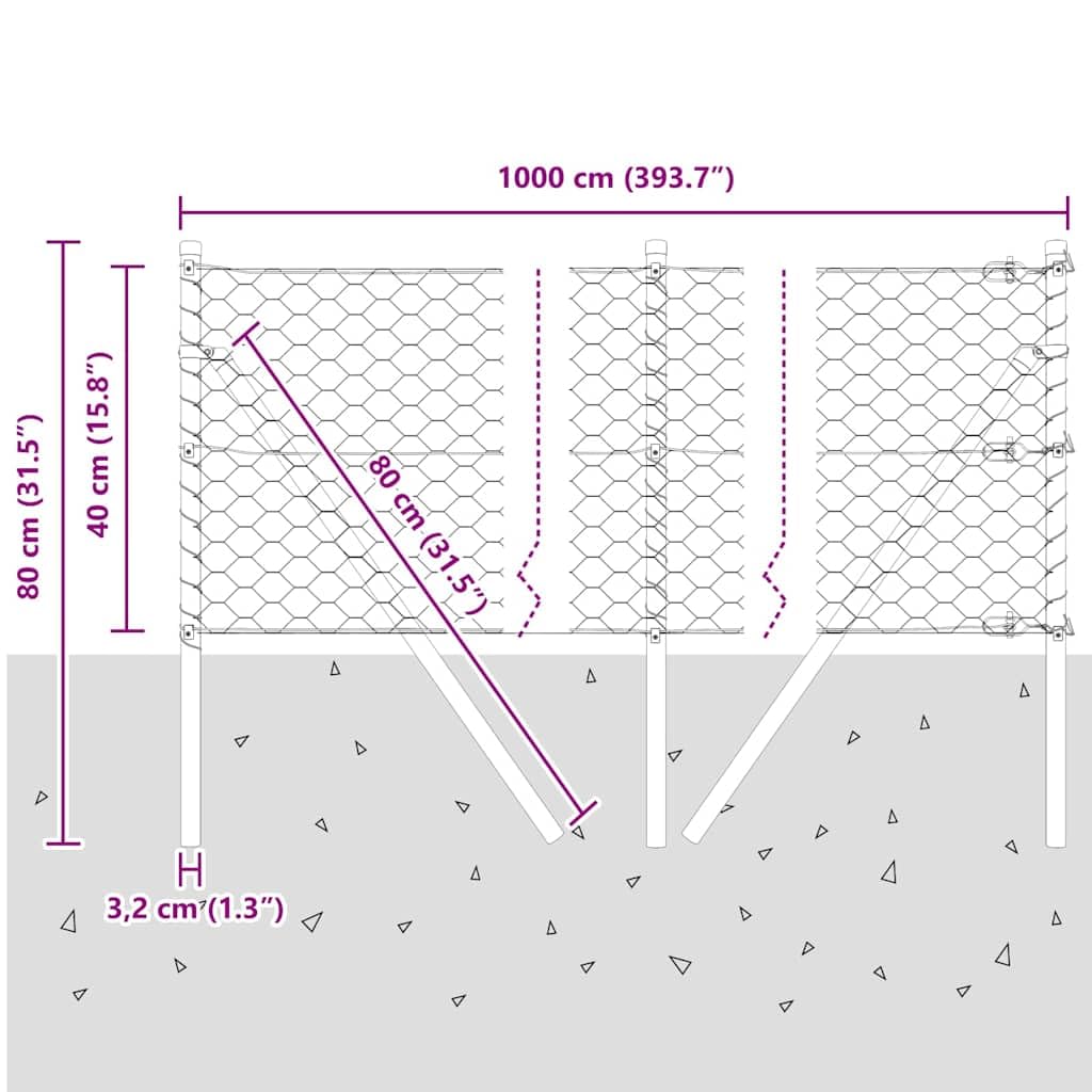Valla de alambre soldado de 10 x 0,4 m, acero recubierto de PVC verde, incluye 5 postes de 80 cm, 2 postes de esquina, alambre tensor y alambre de amarre, valla de jardín resistente a la