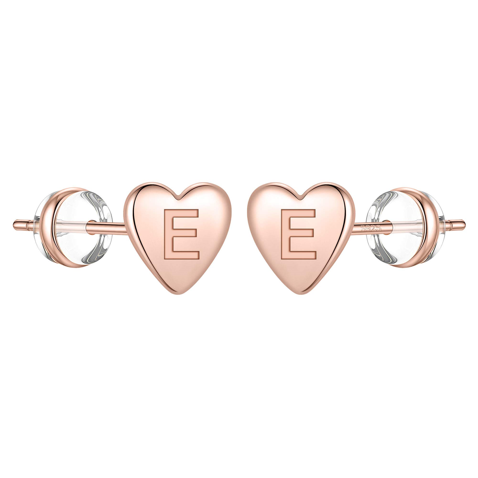 HidepooSterling Silver Stud Earrings for Girls, S925 Sterling Silver Heart Initial Stud Earrings 14K Gold Plated Hypoallergenic little Initial Earrings for Women Girls Sensitive Girls Earrings