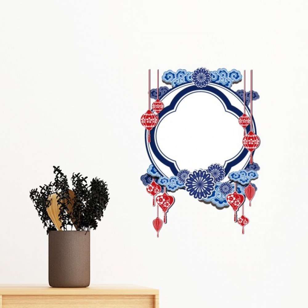 Sticker mural fleur bleue culture chinoise amovible DIYthinker 70cm
