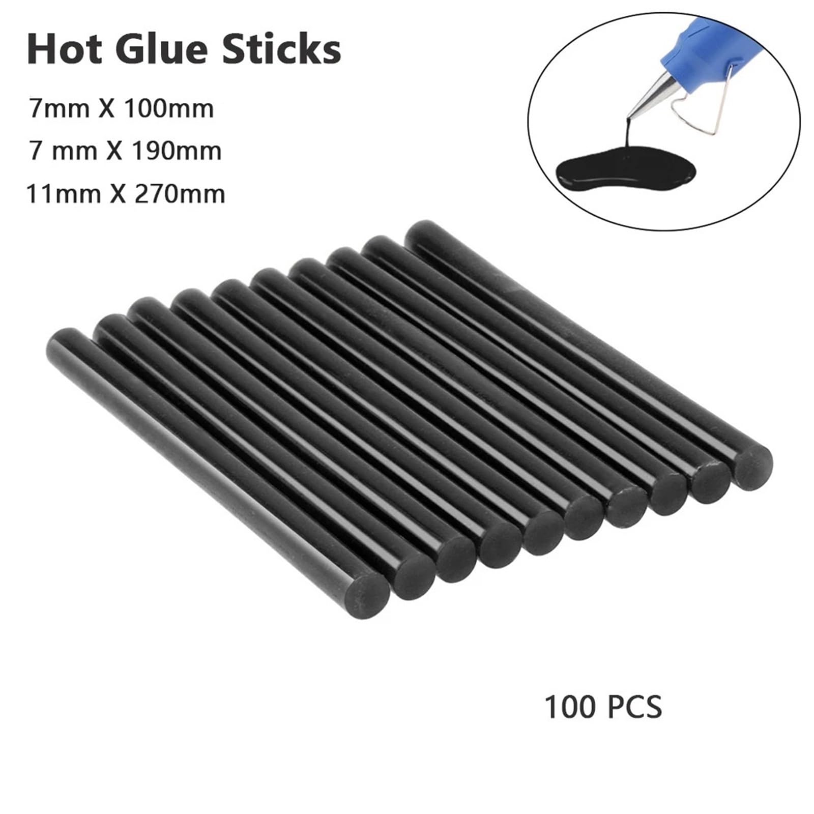Colla a Caldo 100 Pezzi 7mm / 11mm Stick di Colla a Caldo Adesivo a Caldo Nero Strumenti Fai da Te for Articoli da Cucina e Bagno(11x270mm)
