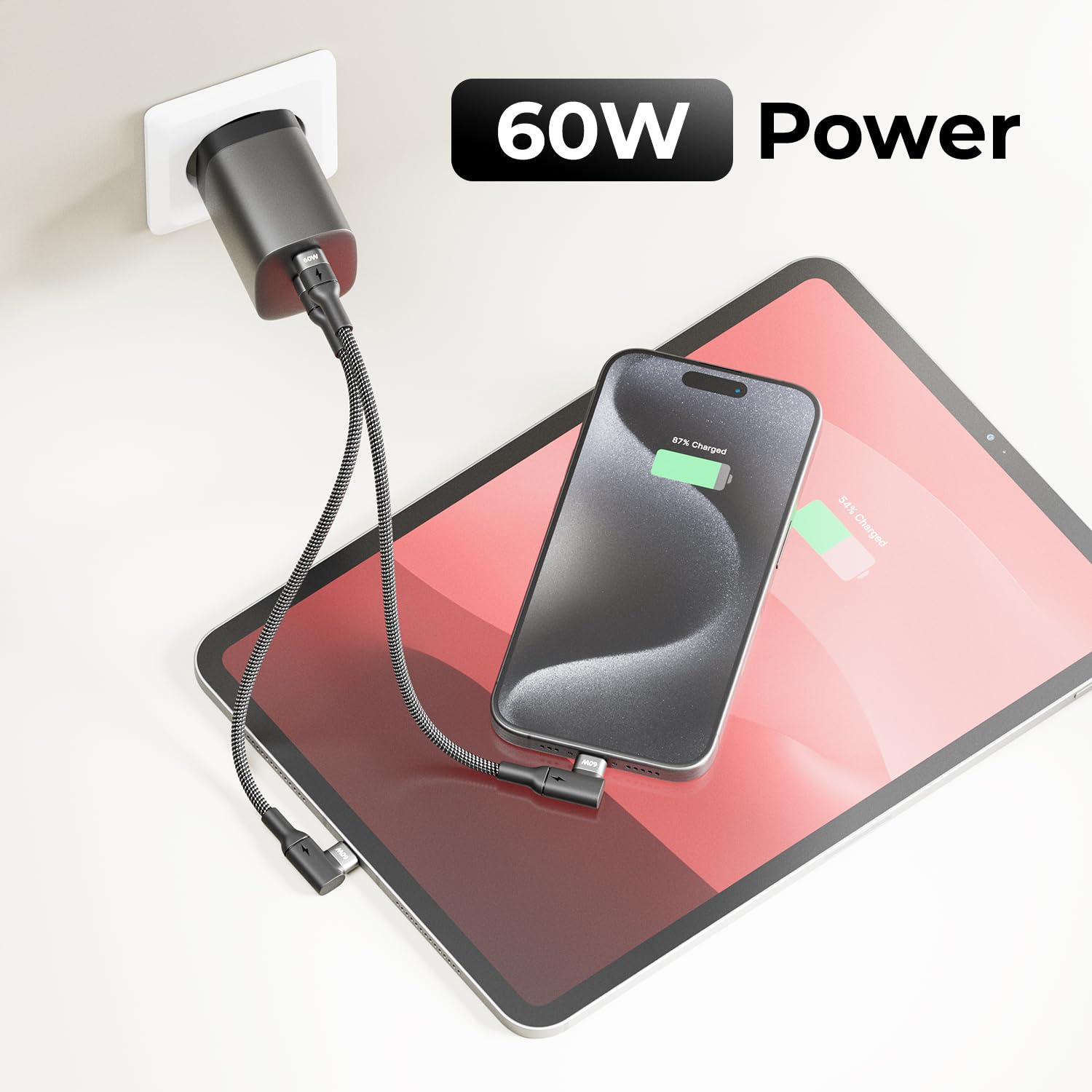 deleyCON 0,15m USB C Kabel Krótki Kątowy 90° (60W Kabel Szybkiego ładowania) USB-C na USB-C - Kabel do iPhone 17 16 15 Galaxy A16 A56 S25 S24 S23 Pixel iPad MacBook AirPods Tablet Carplay