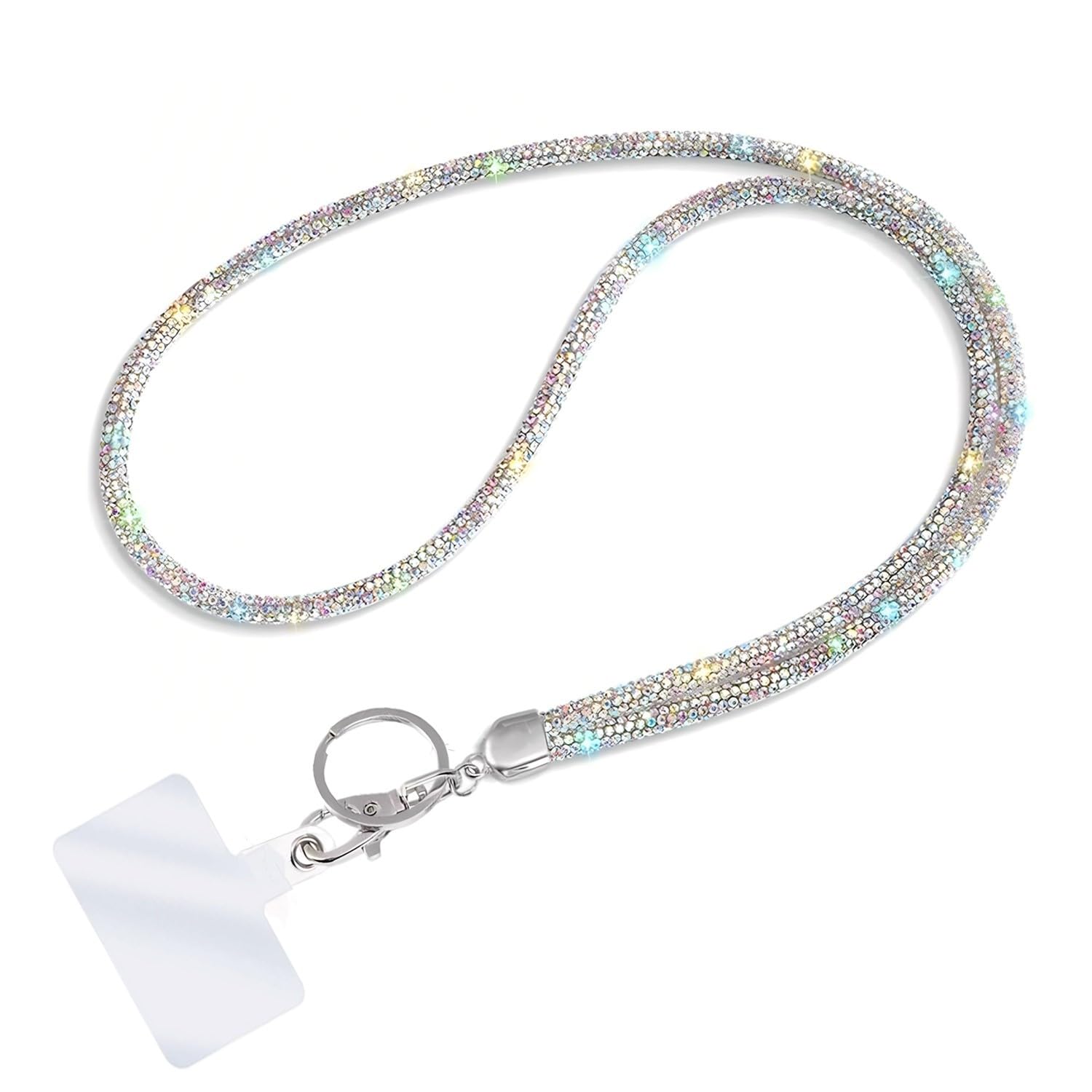 Fashion 31.5" Sparkle Glass Crystal Neck Lanyard,Bling ID Badge Holder,Rhinestone Name Card Holder,Bonus 1 Cellphone Tab(1PC)