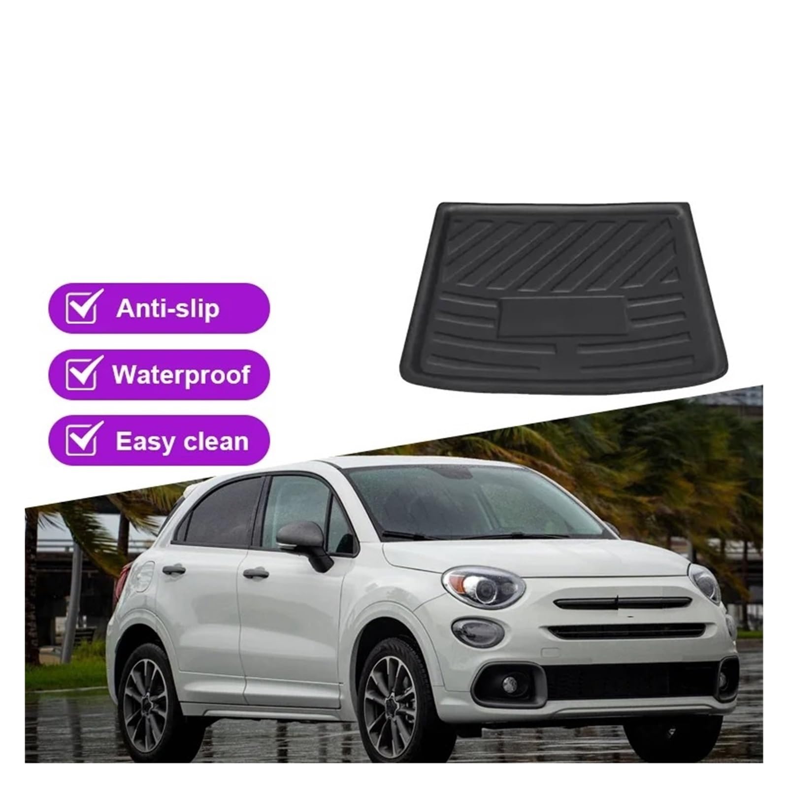 Kofferraumwanne Für FIAT 500X 2015-2024 Auto Kofferraum Matte Anti-rutsch wasserdichte Matte Cargo-Trunk Boot Tablett Boden Teppich Schutzfrachtmatte