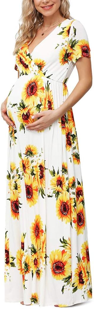 Xpenyo Women Casual Maternity Maxi Dress Plus Size Baby Shower Pregnancy Dresses: Clothing