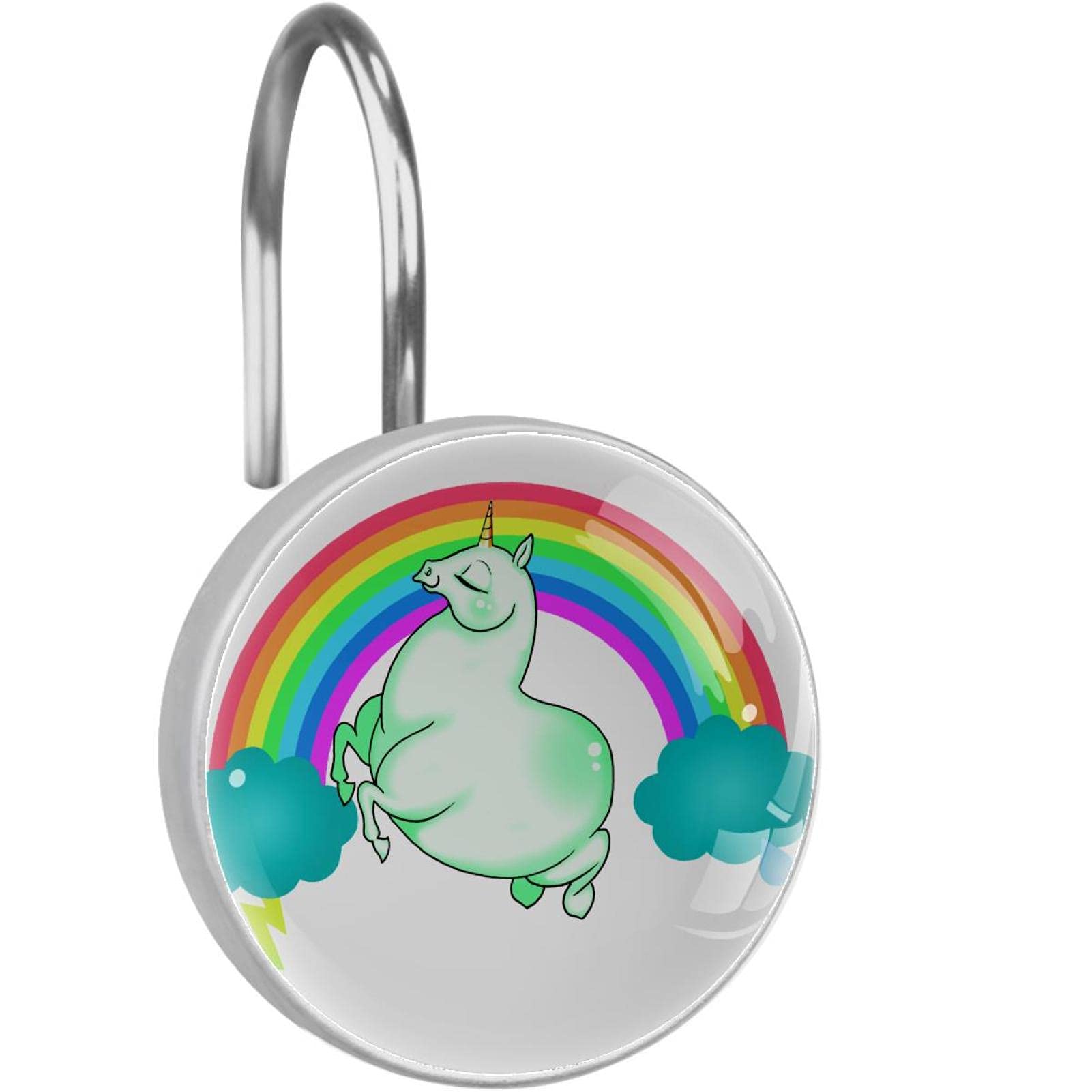 Crochets de rideau de douche licorne en acier inoxydable pour salle de bain - Lot de 12