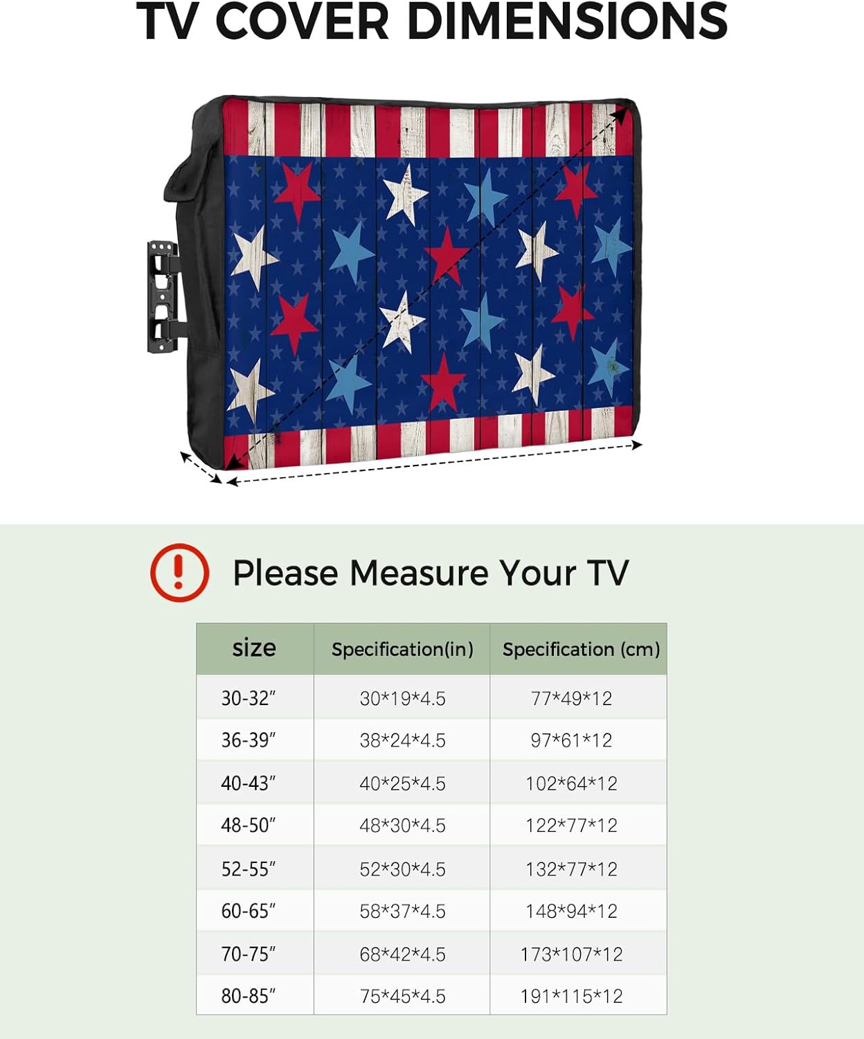 Outdoor TV Cover - 4th of July USA Flag Star Stripes Farmhouse Blue Red Waterproof and Weatherproof 60"-65" LCD Movable Shield TV Display Screen Protector Outside Television Covers