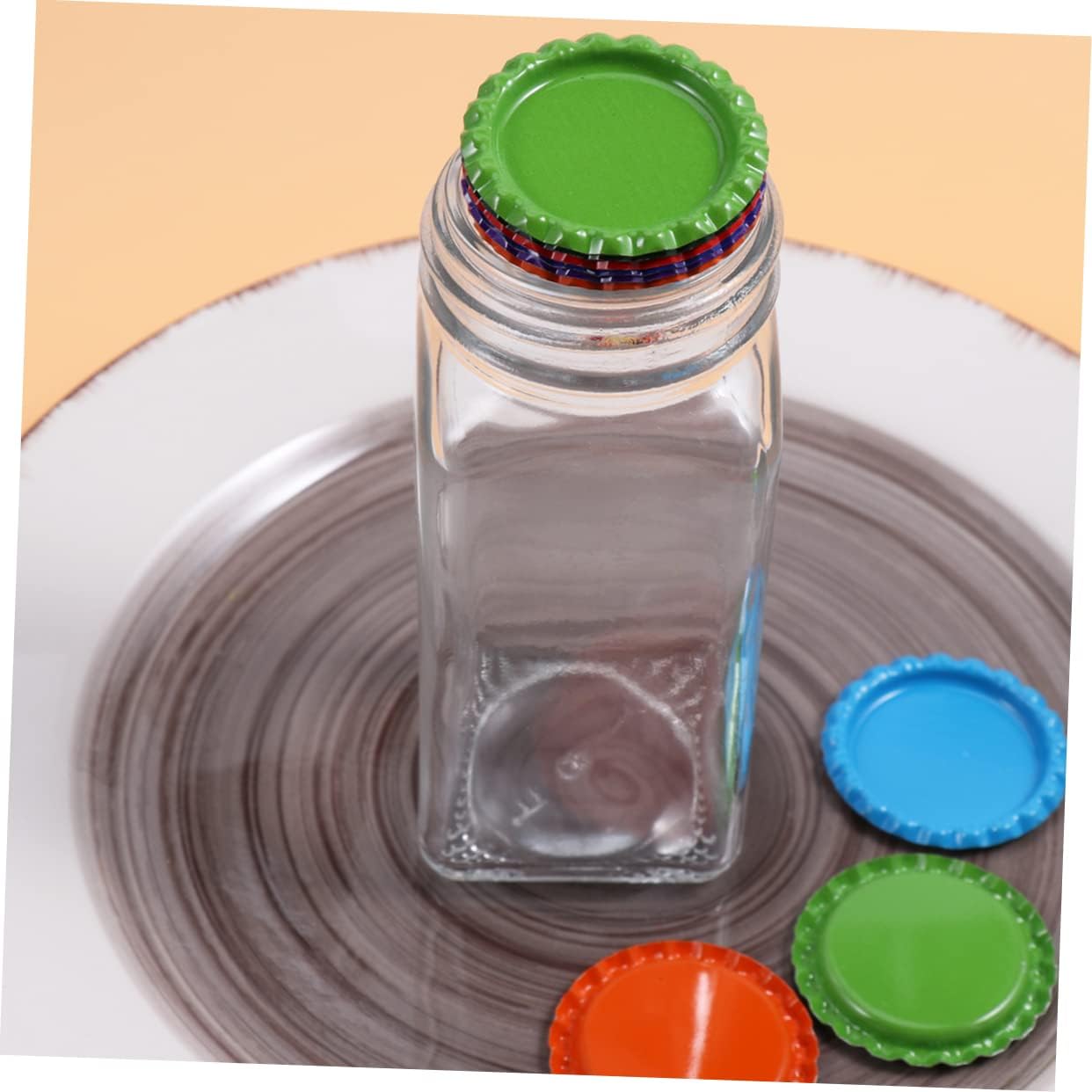 34mm Tinplate Beer Bottle Caps 3D Resin Stickers DIY Craft Kit for Decoration Jewelry Making and Hair Accessories 200 Pieces Assorted Colors Random Color
