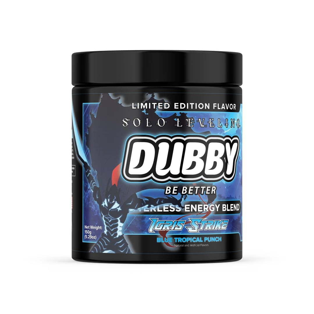 Dubby Solo Leveling Anime Official License Energy Drink Powder- Sugar Free Energy Drinks, Jitter-Free Energy Powder, Blue Tropical Punch Flavor, 30 Serving, 5.29 Ounces (Igris Strike)