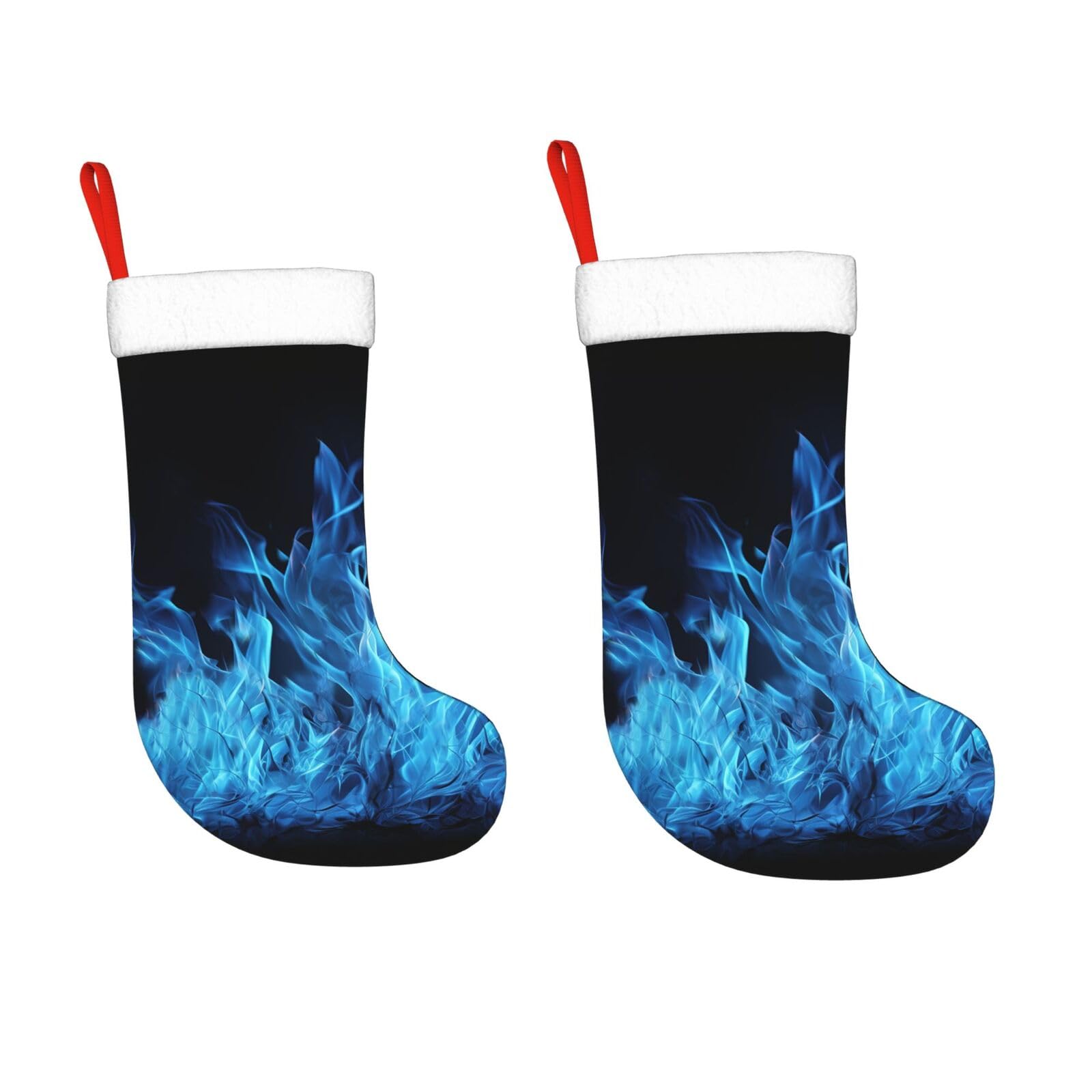 KLOPH 2 Pack 18 Inches Christmas Stockings Personalized Blue Flame Xmas Stocking Hanging Decoration Fireplace Stocking for Holiday Xmas Tree Christmas Fireplace Decor Gifts