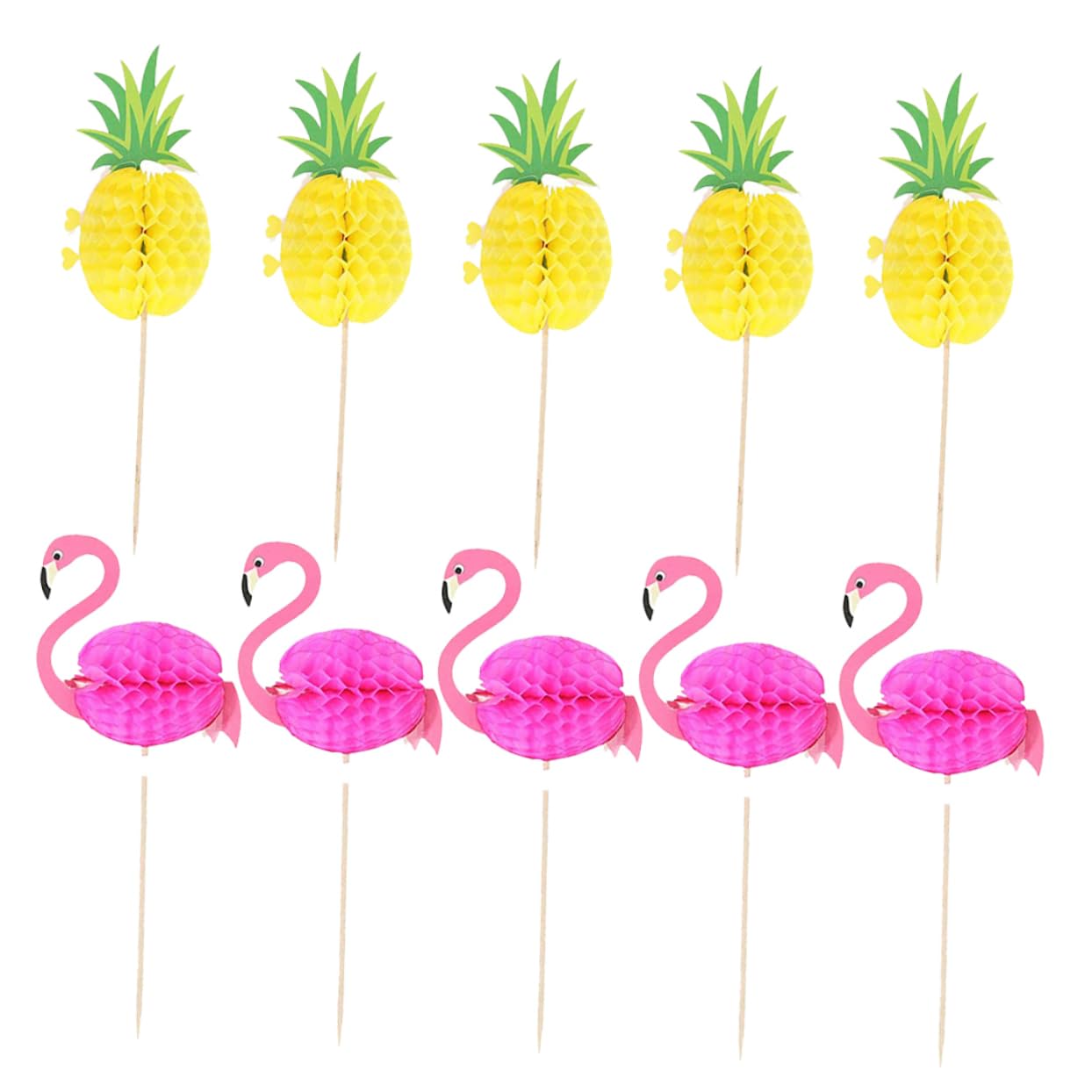 Pineapple Flamingo Cupcake Toppers 20Pcs Tropical Honeycomb Fruit Picks for Birthday Party Decorations Hawaiian Summer Cake Dessert