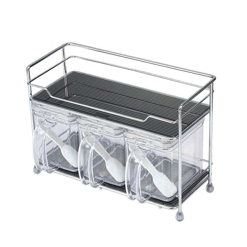 Étagère de cuisine en métal rack utilitaire avec 3 bouteilles à condiments de rangement pratique