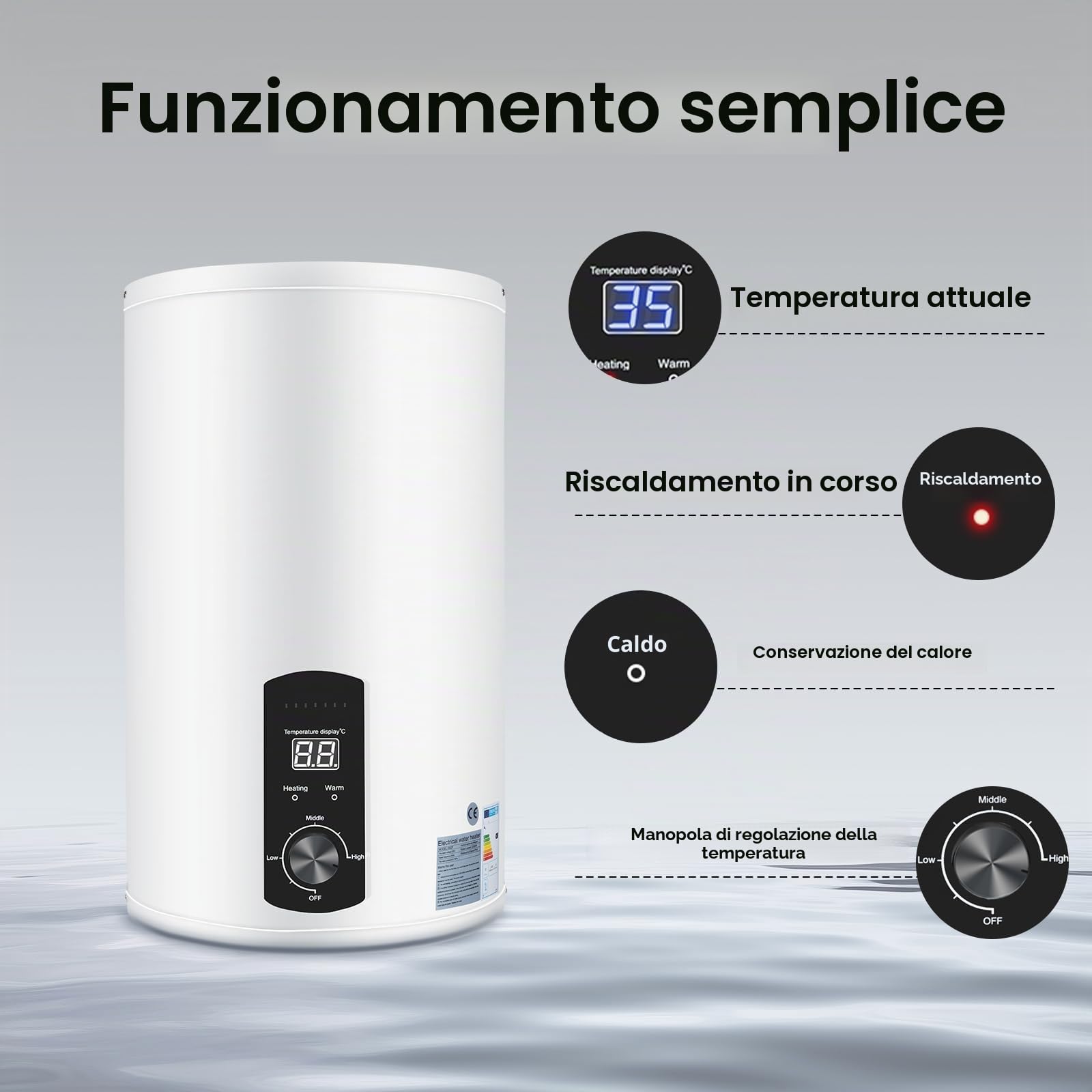 Contenitore elettrico per acqua calda, 50 L/100 L/120 l, 2000 W, caldaia elettrica, intelligente, funzionamento digitale, per bagno, lavello della cucina (bianco, 50 l)